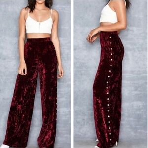 Mistress Rocks Valiant Plum Crushed Velvet Studded Palazzo Pants‎ Size XS
